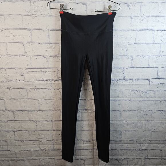 SPANX Pants - Spanx Stretch Leggings Womens Size XS Black Shiny Mid Rise